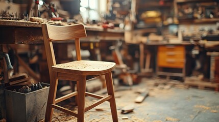Beautifully Crafted Wooden Chair in a Workshop Setting