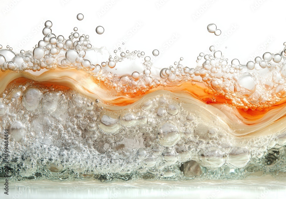 Poster abstract design of colorful liquid waves with bubbles and swirling textures, capturing the beauty of