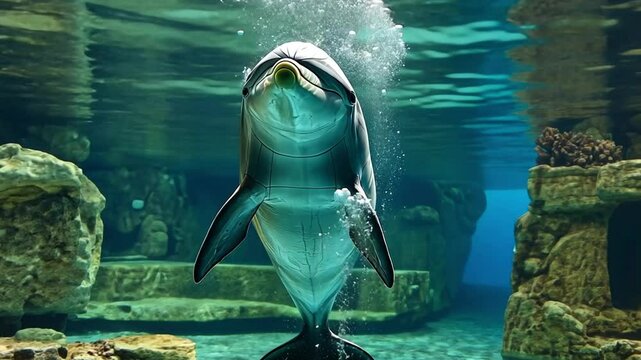 a dolphin swimming in the sea footage