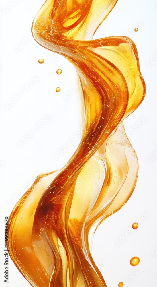 Poster abstract swirling golden liquid on a light background, showcasing smooth textures and dynamic shapes