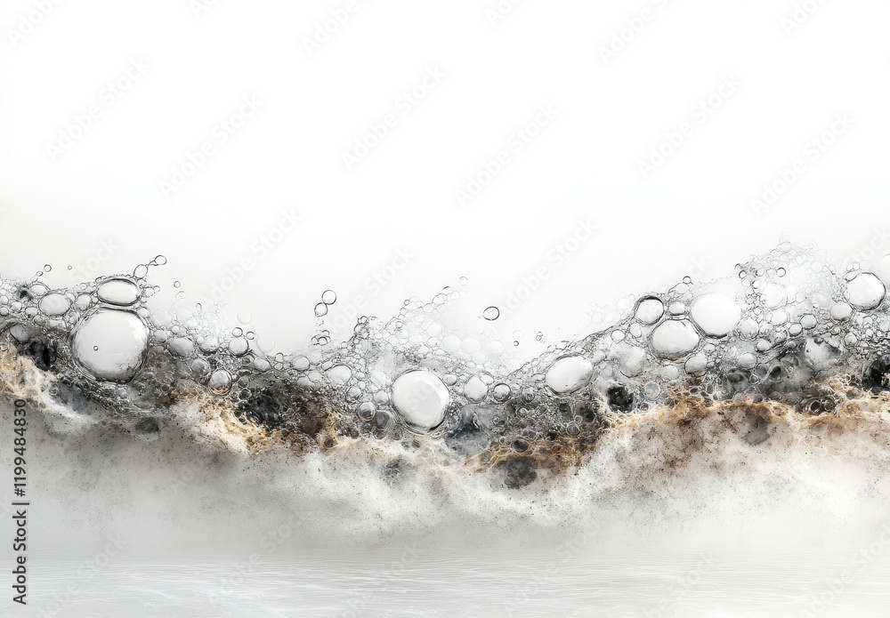 Poster abstract view of bubbles and foam on a surface, showcasing a blend of light and dark elements, ideal