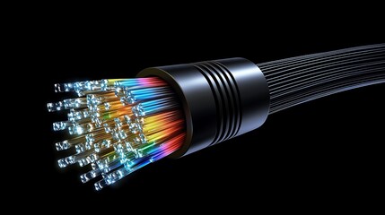 network fiber optic cables illuminated with bright colors creating a sense of motion