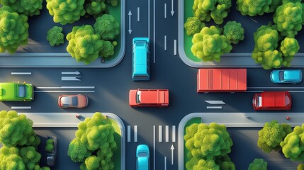 Sustainable transportation flat design top view eco-friendly travel solutions 3D render vivid