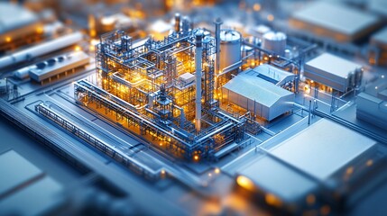 Detailed digital replica of an industrial complex, showcasing optimized operations through BIM workflows for efficiency and precision in design.