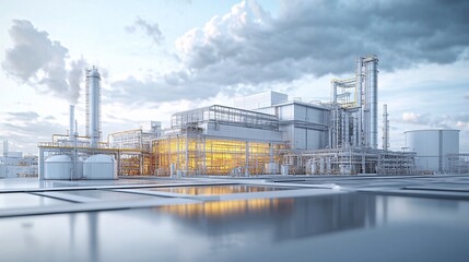 Obraz premium Detailed digital replica of an industrial complex, showcasing optimized operations through BIM workflows for efficiency and precision in design.