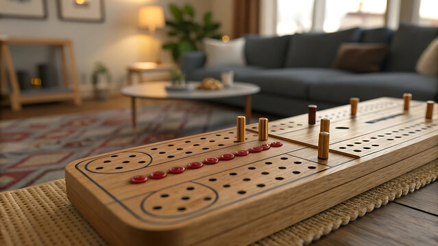 Cozy living room with cribbage board on international cribbage day - perfect for game night inspiration.