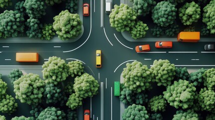 Sustainable transportation flat design top view eco-friendly travel solutions 3D render vivid