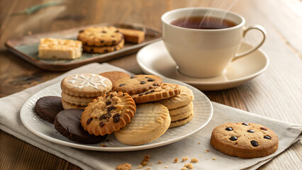 Celebrating national biscuit day with an assortment of classic biscuits and warm tea.