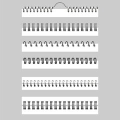 Metal realistic binder for calendar or notebook, textbook or notepad vector set