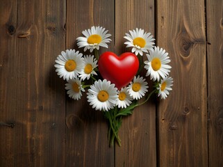 Obraz premium heart of flowers on wooden background