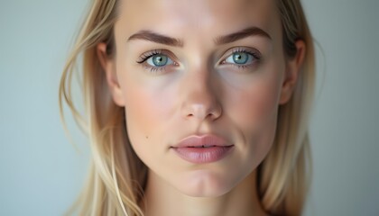 Naklejka premium Serene Blonde Woman: Soft Light, Natural Beauty Portrait
