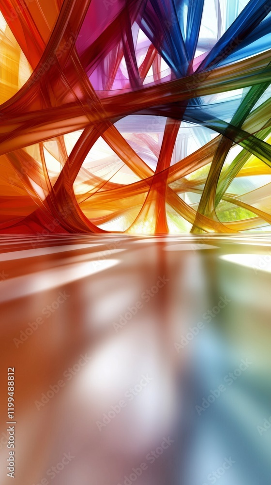 Poster a colorful, abstract painting with a lot of different colors and shapes. the painting is very dynami