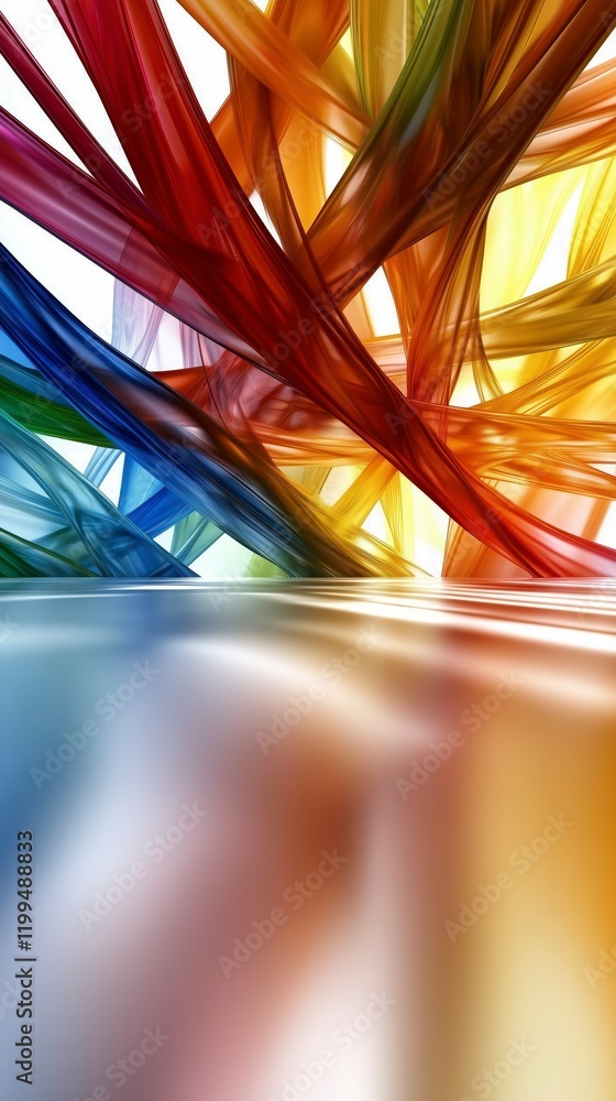 Poster a colorful ribbon with a rainbow pattern is stretched out across a white background. the ribbon is m