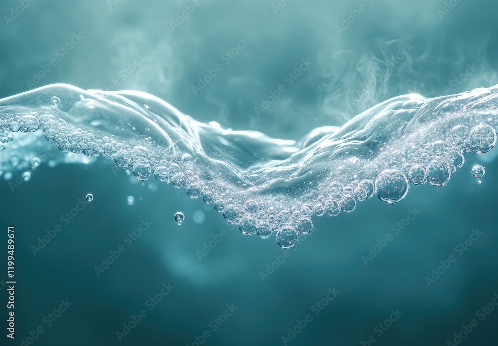 Poster bubbles rising through clear water with soft light creating an ethereal and calming atmosphere in aq