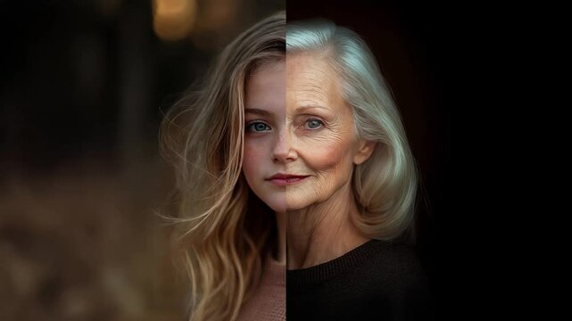 animation divided in half showing the aging and rejuvenation process