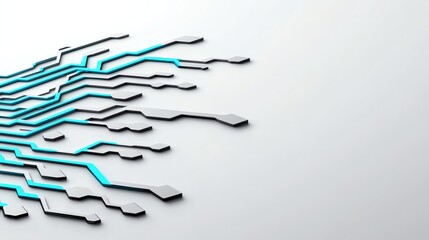 Fototapeta premium A futuristic flowchart with glowing arrows, representing streamlined strategy, cyan and grey, isolated on white background