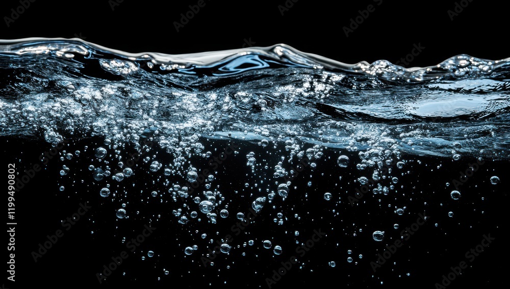 Poster captivating underwater scene showcasing bubbles rising to the surface, creating mesmerizing patterns