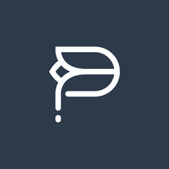 letter P with tulips logo concept vector icon