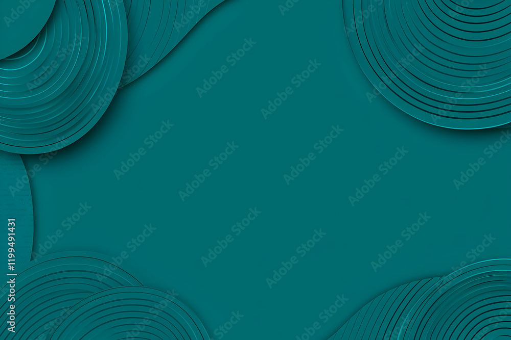 Poster teal abstract background with concentric circles and layered shapes, ideal for modern designs, prese