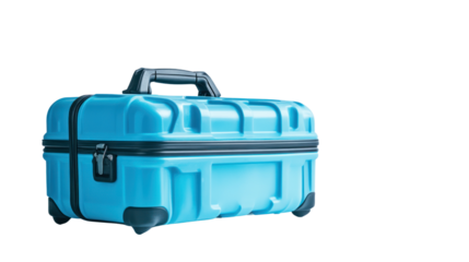 A vibrant blue travel suitcase featuring a sturdy handle and wheels, ideal for any adventure, set against a clean white background.