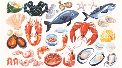 Seafood Cart Collage on White Background