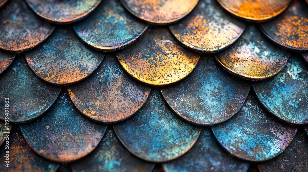 Aufkleber delicate metallic fish scales overlap in a mesmerizing array of colors, reflecting light in shades o