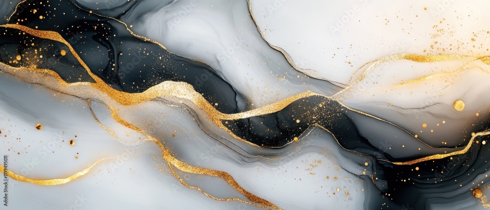 Poster abstract black and gold marble texture with sparkling elements and elegant design suitable for backg
