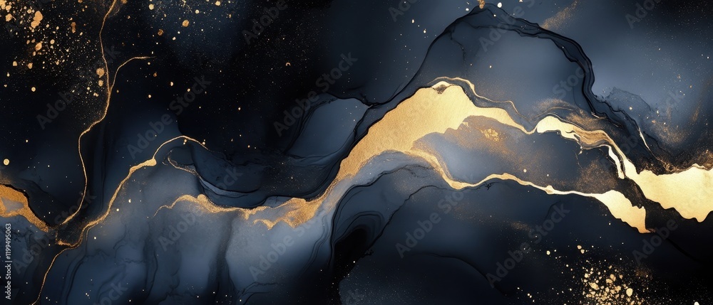 Poster abstract black and gold marble texture with sparkling elements and elegant design suitable for backg