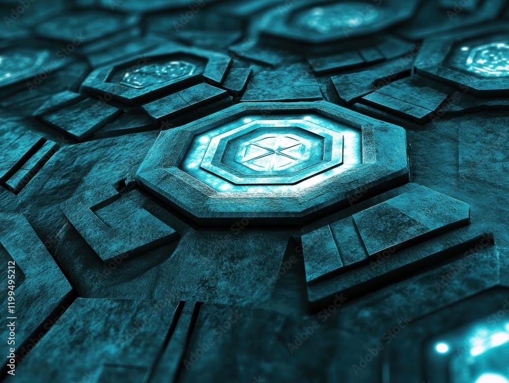 Poster close-up view of a dynamic hexagonal art high fidelity in a futuristic digital realm