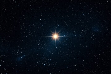A Single Bright Glowing Star Illuminating the Dark Void of Space with Surrounding Stars Captured in High Fidelity and Vibrant Detail