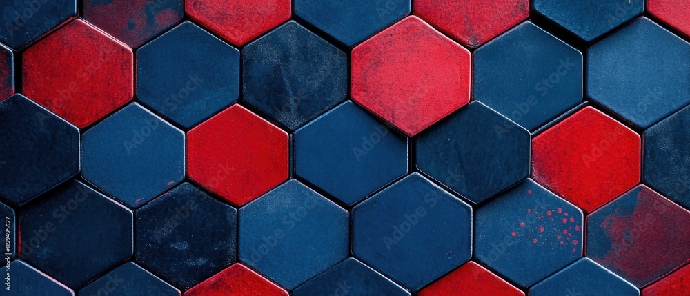 Poster Creating bold red and blue hexagonal patterns in gigapixel high fidelity for stunning visuals
