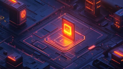 Futuristic digital landscape showcasing glowing circuits and a central illuminated structure