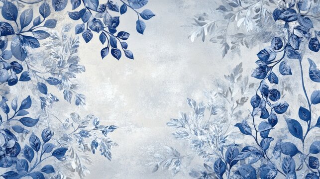 Whimsical blue and gray patterns aerial view of contemporary digital art studio