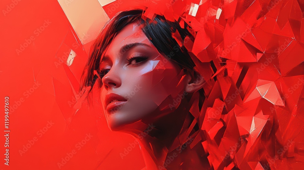 Poster creating stunning hexagonal red designs digital art high fidelity environment abstract viewpoint
