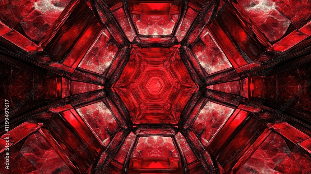 Poster captivating red hexagonal design in high-fidelity abstract digital art environment
