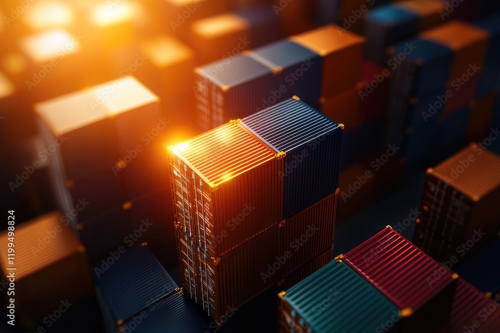 Poster global trade operations analyzing shipping containers in a dynamic logistics environment with a stra