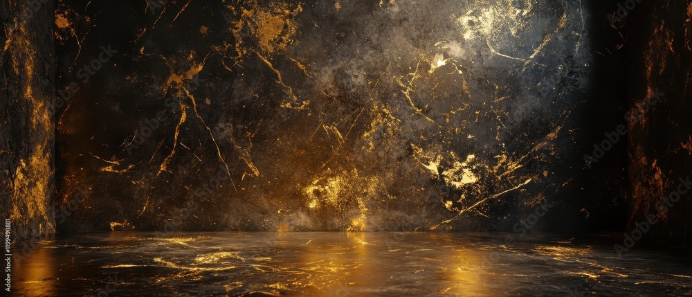 Poster captivating abstract design featuring swirling golden and black patterns resembling stone in a drama