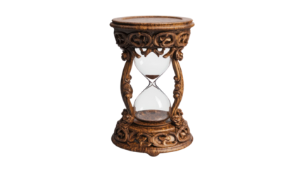 Vintage hourglass with ornate wooden design, measuring time gracefully, a perfect decorative piece for home or office.