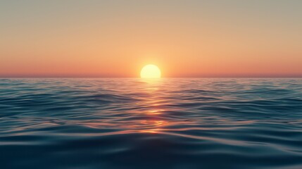 Obraz premium Serene Ocean View at Golden Hour with Soft Ripples and Calm Waters, Capturing the Tranquility of a Dusk Sunset Over the Horizon