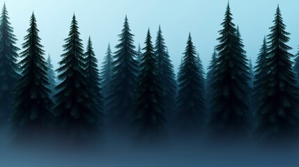 Fototapeta premium Mysterious Foggy Forest Scene with Tall Pine Trees and Dim Ambient Light, Creating an Enchanting Atmosphere of Serenity and Intrigue in Nature