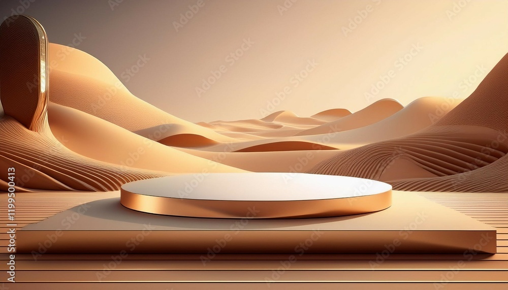 Canvas Prints futuristic luxury stand in beige color backdrop desert background ai generative