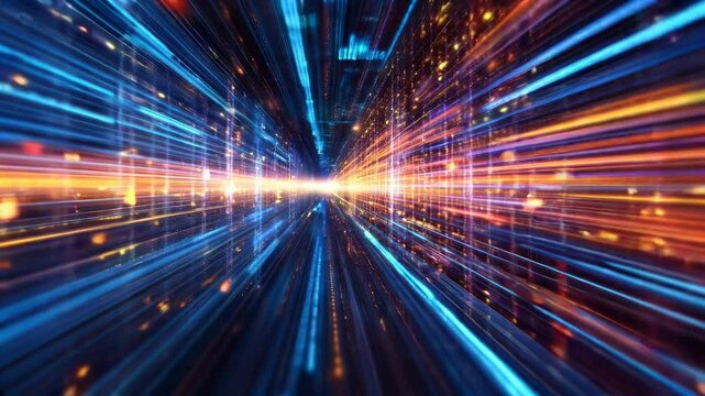 Abstract Digital Data Stream Futuristic Technology Tunnel Binary Code High Speed Network

