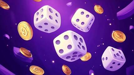 Purple Dice and Coins Casino Game Background