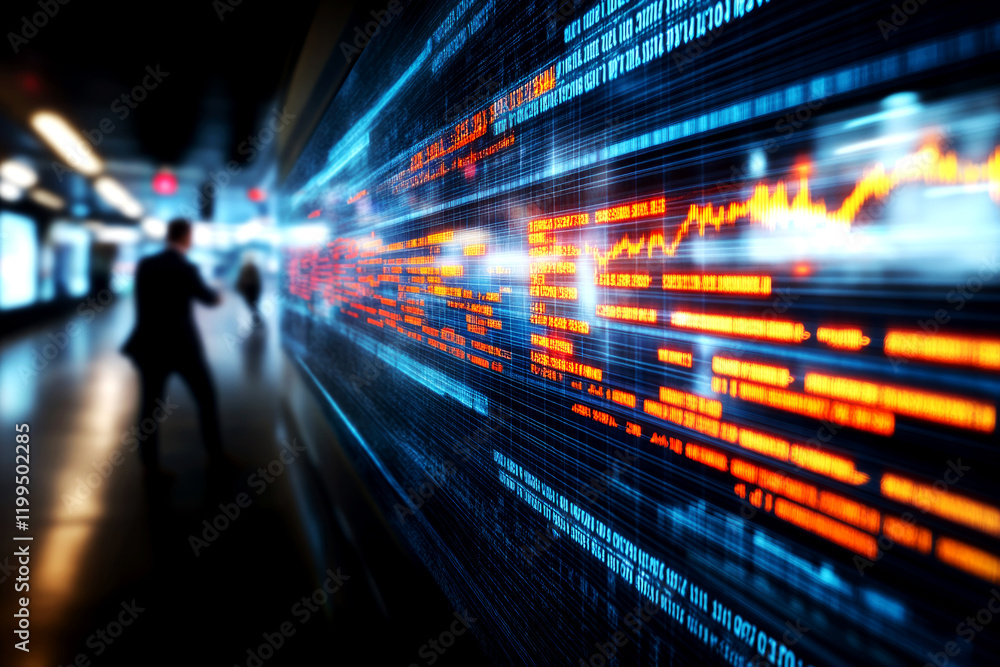Poster global trade insights analyzing market trends through data visualization in a high-tech environment