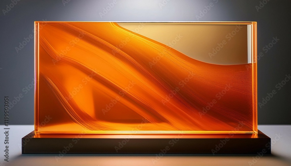 Canvas Prints a sleek orange acrylic plaque with a rectangular shape mounted on a sturdy base designed for display