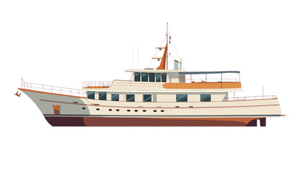 Obraz premium Illustration of a classic yacht with a wooden finish, featuring a spacious deck and elegant design, perfect for nautical themes and travel contexts.