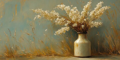 Fototapeta premium Serene Still Life: Dried Flowers in Rustic Vase