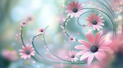 Obraz premium Soft Pink Flowers with Delicate Petals Gracefully Twisting Against a Dreamy Abstract Background Filled with Light and Gentle Colors