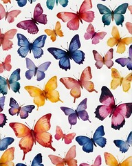 Obraz premium Beautiful watercolor butterflies seamless pattern on white background