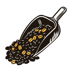 Pouring beans with a coffee scoop, vintage icon